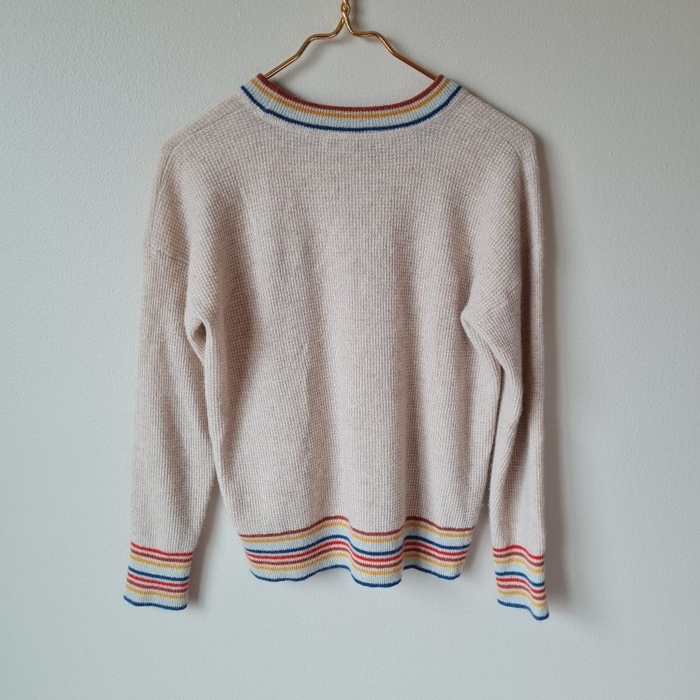 Madewell 100% Cashmere Rainbow-Trim  Sweater XS - Picture 4 of 5